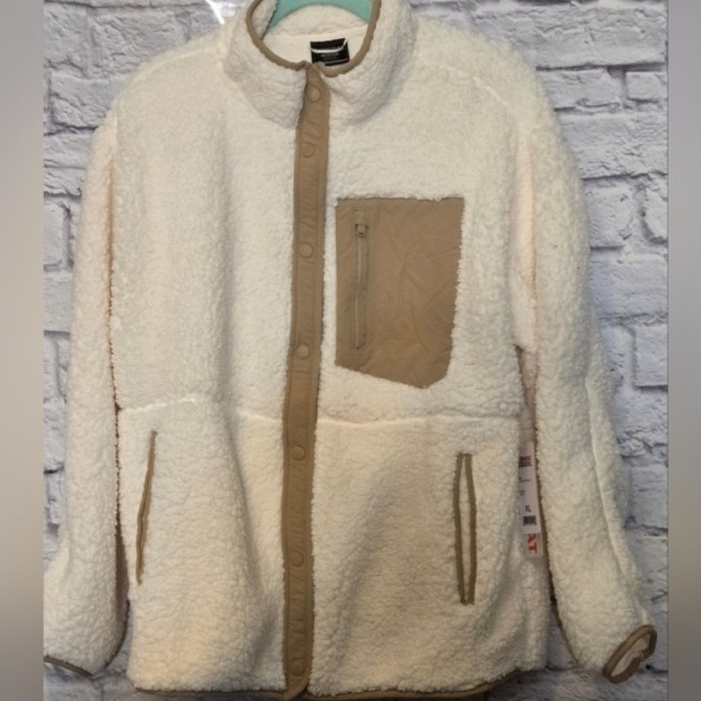 32 Degrees Women's Cream White and Tan Sherpa Teddy Jacket
